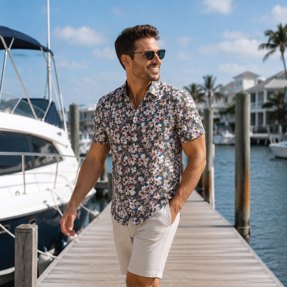BONOBOS Riviera Shirt Mens S Athletic Fit Stretch Floral Tropical Button Up